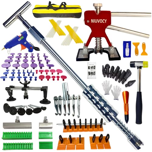 Image of Car Dent Puller Kit,dent Removal Kit for Dent Repair with 5 Kinds of Dent Puller,Dent Lifter& Big Size Heavy Duty Slide Hammer &Bridge Puller for Hail Dent Removal Tools(103pcs no dent Light)