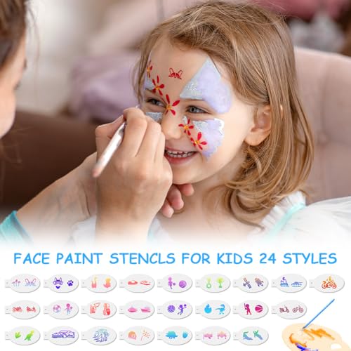 URAQT Tattoo Schablonen Kinder, 24 Blatt Wiederverwendbare Gesichtsfarbe Schablonen Kit, Tattoo Design Werkzeuge für Urlaubparty Halloween Maskerade (Jungen-Sonderedition)