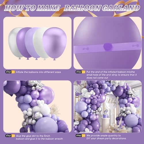 Image of 412Pcs Purple Balloon Garland Arch Kit,18 12 10 5 Inch Different Size Lavender Latex Metallic Silver Balloons for Butterfly Birthday Girls Women Wedding Birthday Baby Shower Party Decorations