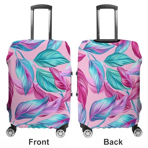 Cyan Leaf Pattern Luggage Cover Tsa Approved Suitcase Covers for Luggage Elastic Washable Suit Case Covers Anti-Scratch Travel Luggages Sleeve Suitcase Protector Fits 19-30 Inch Case(M)3