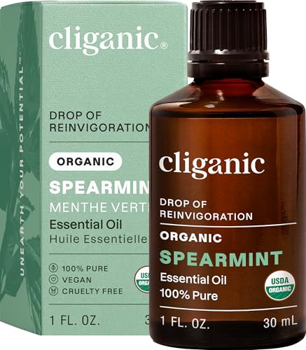 Cliganic Organic Spearmint Essential Oil 1oz - 100% Pure Natural Undiluted for Aromatherapy | Non-GMO