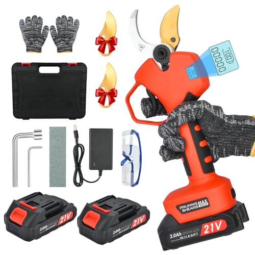 Tijeras de Podar Eléctricas, 50mm Tijeras De Podar Bateria con Display, Baterías 2x2000mAh, Tijera...