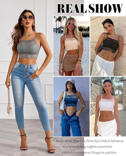 Image of Avidlove Lace Bralette for Women High Neck Camisoles Racerback Double-Layered Crop Top