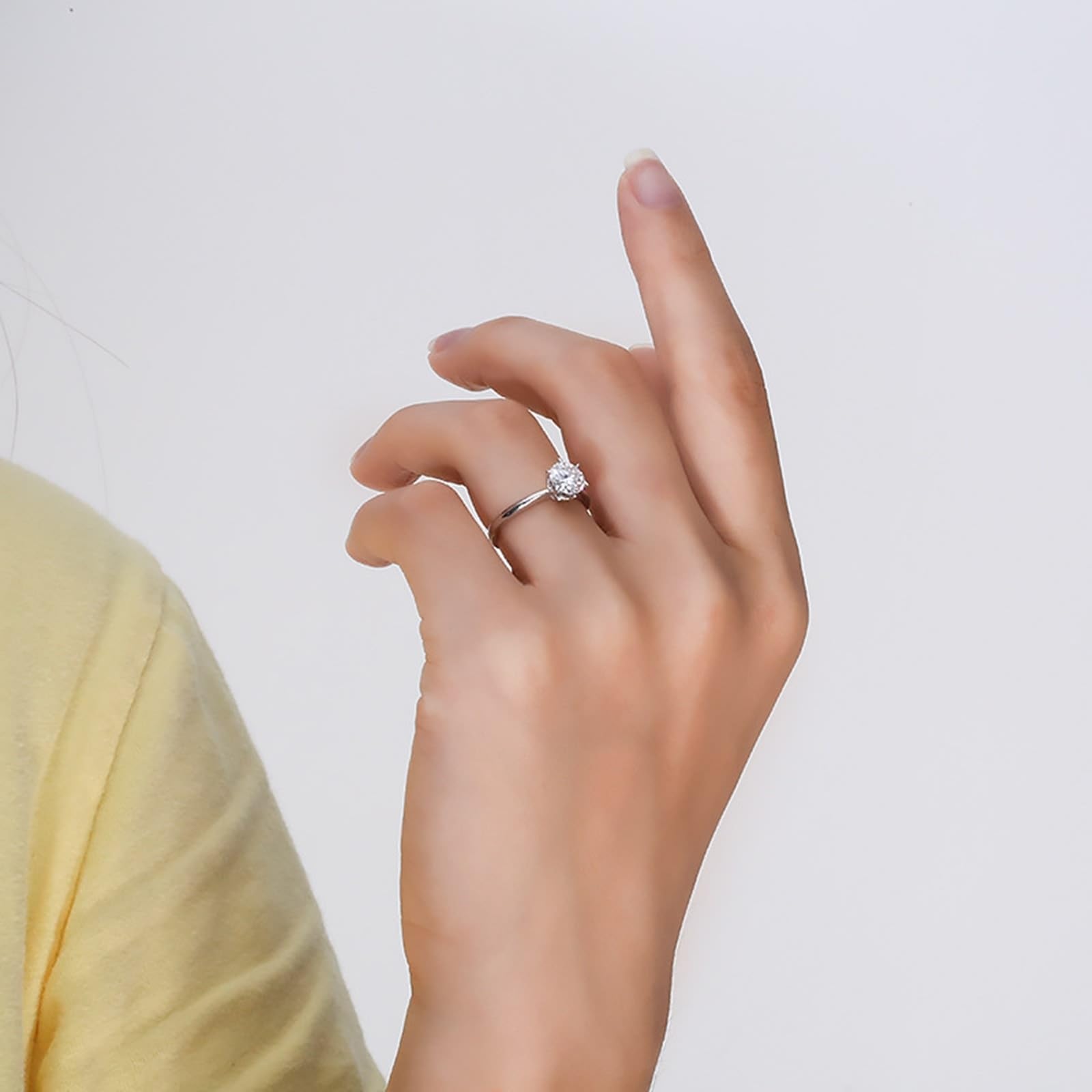 Alianzas de boda para mujer, oro de 14 K/18 quilates, 0,5 quilates, corte redondo, solitario, oro blanco, anillos de compromiso con diamante cultivado en laboratorio para ella