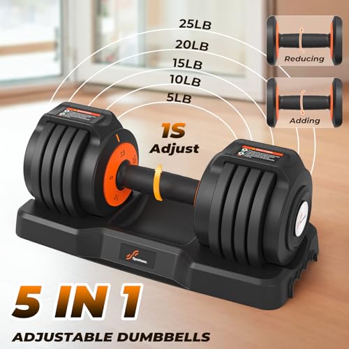 Image of Adjustable Dumbbells Set of 2: Sportneer 5 in 1 Free Weights Dumbbells Set, Each 25 lbs Fast Adjust Weights with Anti-Slip Texture Handle for Men Women Home Gym Strength Training Equipment Pair