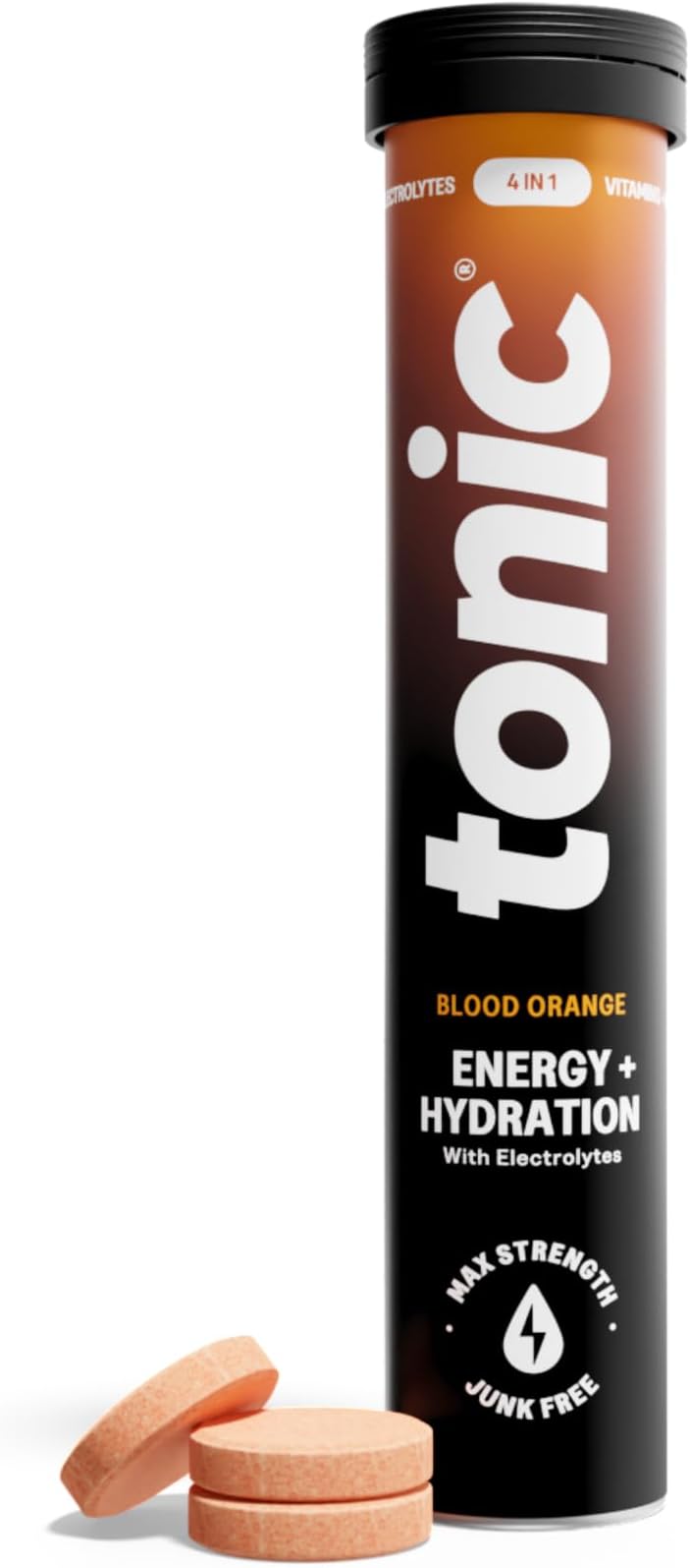 Energy and Hydration Tablets - 15 Vitamins, Minerals, Plants with Panax Ginseng, No Sugar Effervescent Multivitamins - Rehydration Electrolytes Tablets, Blood Orange 20 Count