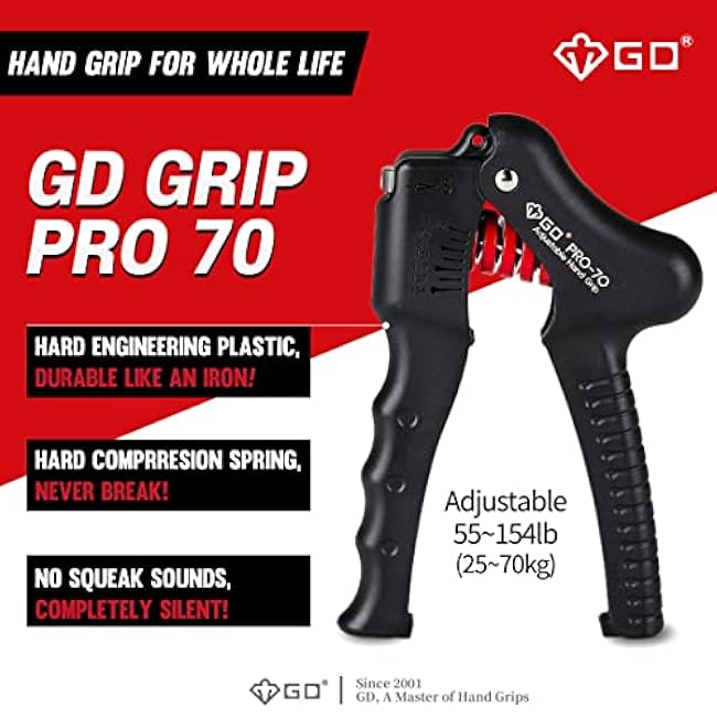 GD Grip Strength Trainer (Premium Adjustable Grip Strengthener for Forearm Training) Wrist and Forearm Strengthener