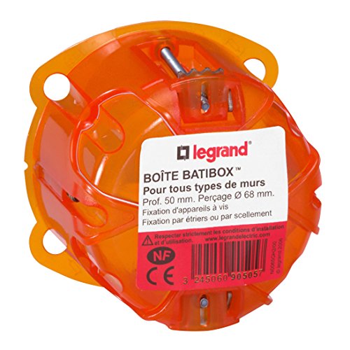 LEGRAND - Boîte Encastrement Batibox Multimatériaux - Rigidité Renforcée - Pour Plâtre, Contreplaqué, Tôle, Brique - Profondeur 50 mm - Diamètre de Perçage 67...