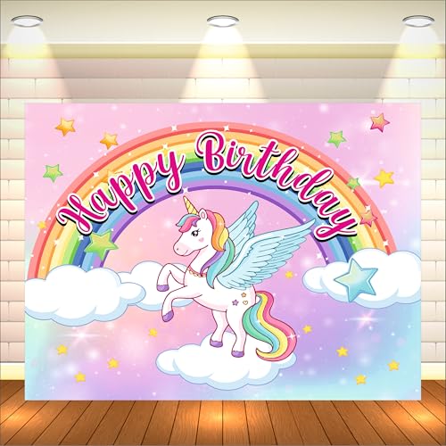 Image of Unicorn Birthday Backdrop 5x4 Ft | Backdrops for Decoration | Birthday Decoration Backdrop | Banner for Kids Theme Party