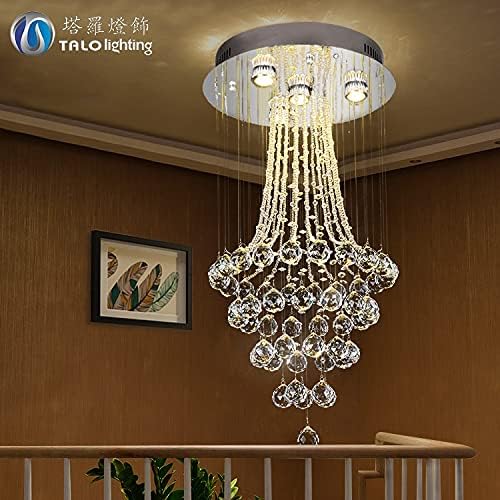 tuzhi Hanglampen 4-lampen Moderne kroonluchter verlichting, kristallen kroonluchter met spiraalvormige regendruppelstijl, ronde hanglamp flush mount plafondlamp, H31 "x D15" photo 2