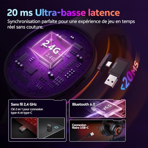 Casque gaming sans fil PC réduction de bruit micro amovible compatible Switch PS4 - 5