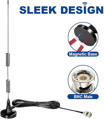 Miniatura 3 de Bingfu Antena de escáner de policía de 20-1300 MHz, paquete de 2 unidades, base magnética, HF, VHF, UHF, radio de radioaficionado bidireccional,