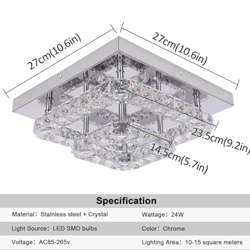 Image of Crystal Cube LED Chandelier Ceiling Light | Modern Luxury Crystal Flush Mount LED Lamp for Living Room, Bedroom, Hallway, Dining Room & Home Decor- 27x27 cm