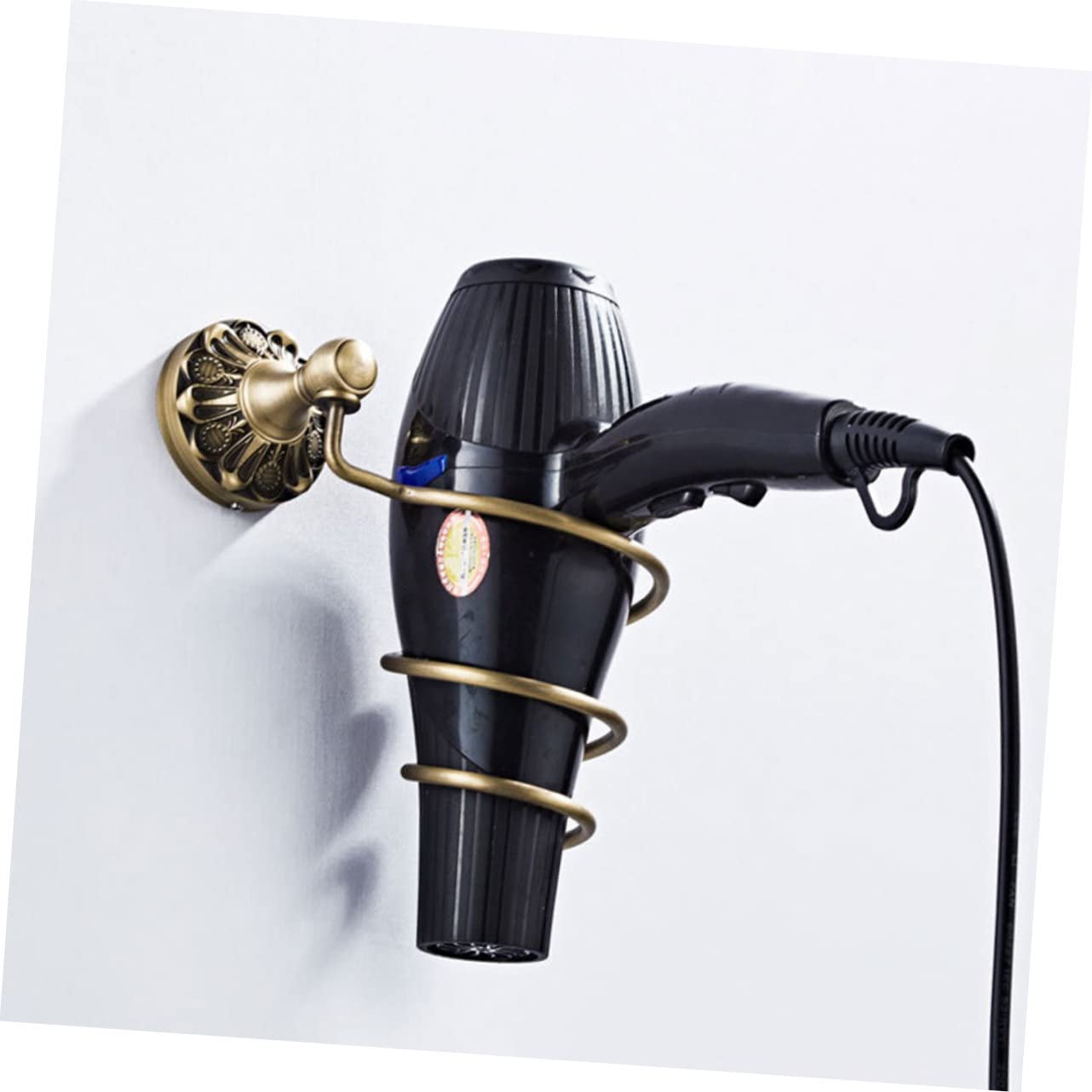Supporto a Spirale per Asciugacapelli in Rame Oro da Parete | Foratura di Fissaggio 6mm, Adatto al Bagno, Finitura Semplice Contemporanea
