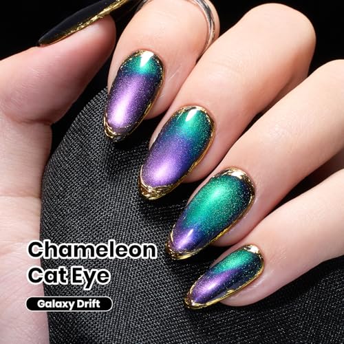Image of Beetles Stay Shining Cat Eye Gel Nail Polish - 15ML 9D Chameleon Cat Eye Green Purple Double Magic Colors Gel Polish with Magnet Soak Off UV Galaxy Drift Collection Nail Art Design Gift for Women