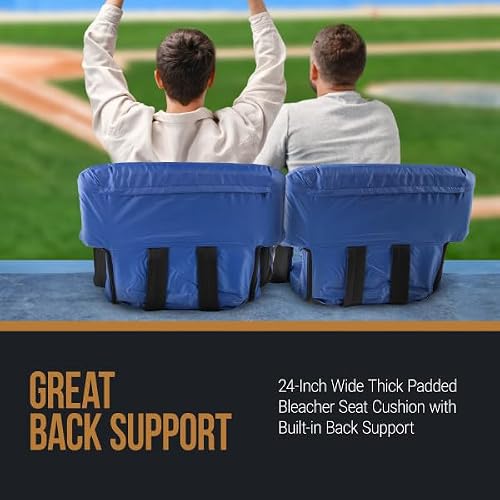 Wide Reclining Stadium Seat Cushion with Back Support, Armrests, 6 Adjustable Positions and Carry Straps - Portable Stadium Seats and Bleacher Chairs with Back and Cushion by Home-Complete (Blue)