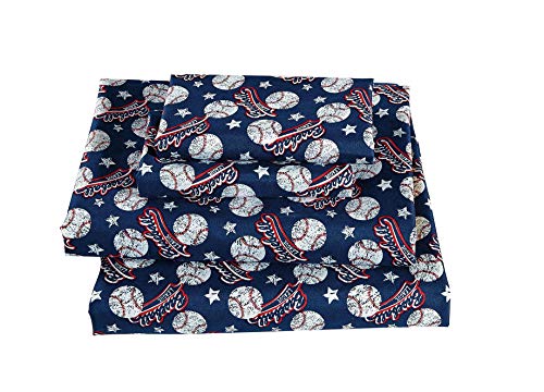 MK Home - Juego de sábanas para Adolescentes, diseño de béisbol, Color Azul Oscuro, Rojo y Blanco