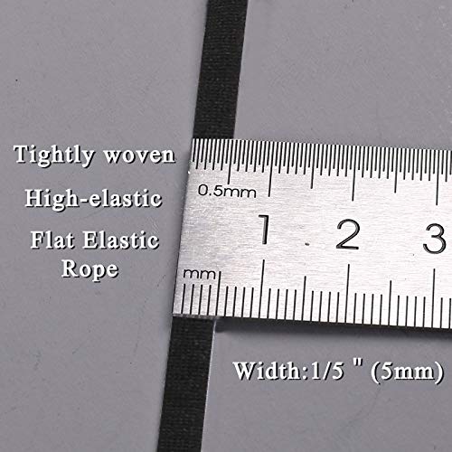 1/5 inch Elastic Mask Strap String, 50 Yards Black Stretchy Cord Securing Holder Earloop Lingerie Band, Soft Ear Tie Rope Handmade DIY Craft How to Make, Thin String (not 1/8) for Sewing Trim