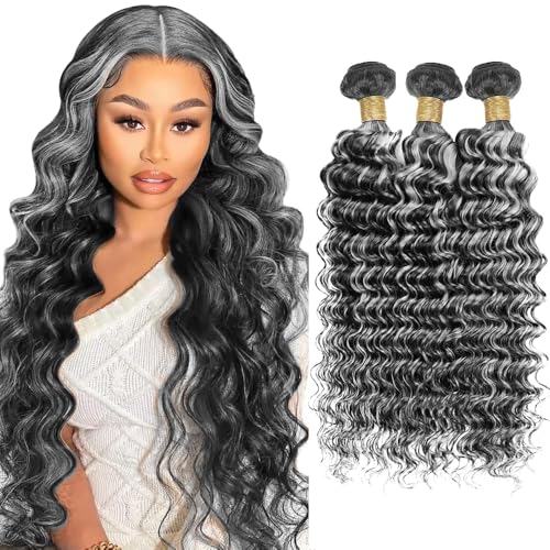 Ombre Bundle P1BGray Deep Wave Human Hair Bundle...