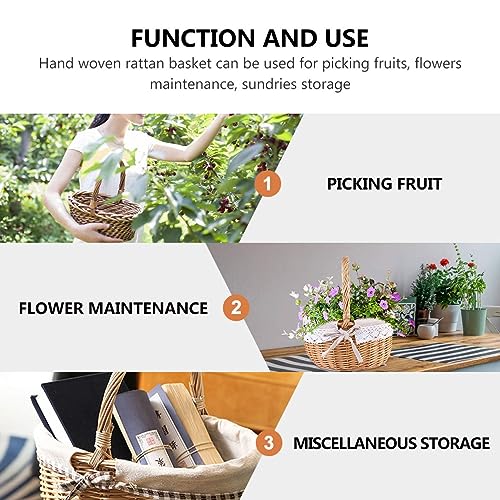 XHTLLO 2PCS Rattan Flower Baskets with Handles, Woven Storage Bins for Wedding Home Decor, Spacious Flower Girl Baskets, Rattan Material Versatile for Shopping, Picnics, Storage