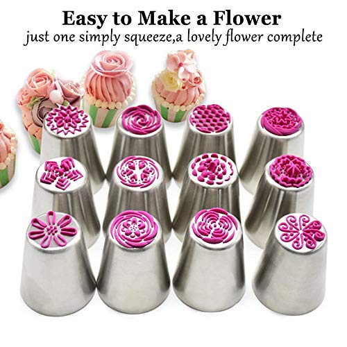 image for Feleph Russian Piping Tips Cake Decorating Supplies 13 Pcs Large Flowe