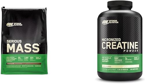 Optimum Nutrition Serious Mass Weight Gainer - Proteína en polvo y monohidrato de creatina micronizada, sin sabor, apto para dieta cetogénica, 120