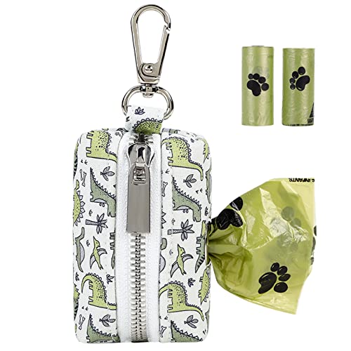 Image of ARING PET Dog Waste Bag Dispenser, Cotton Doggy Poop Bags Holders Attach to Any Leashes, Portable Washable Dinosaur Pet Waste Pouch Dispenser with Metal Zipper