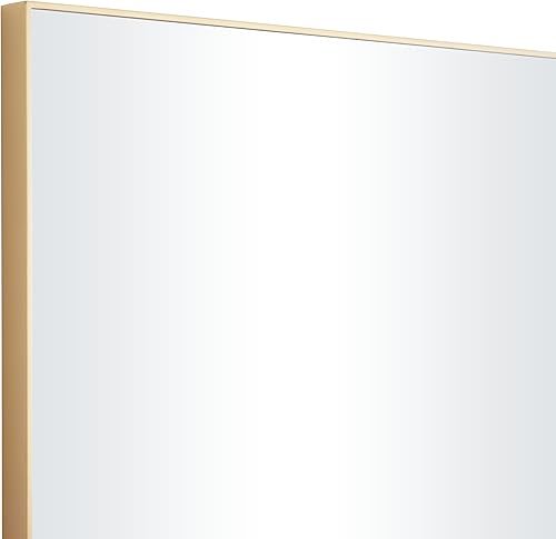Miniatura 8 de Deco 79 Espejo de pared de madera para habitación, espejo de entrada con marco delgado, espejo de pared de 18 x 1 x 24 pulgadas, dorado