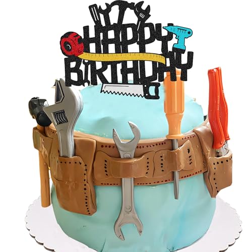 TAXTYHRE 8 Stück Werkzeuge Tortendeko Geburtstag, Happy Birthday Tortendeko, Werkzeuge Cake Topper, Männer Party Kuchen Deko, Geburtstagsparty Zubehör, für Männer Junge Geburtstag Party