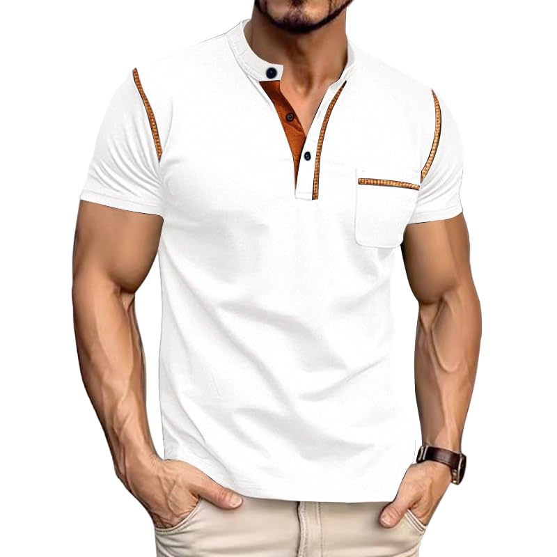 QOSOQ Men's Henley Shirt Short Sleeve T-Shirt Casual Top Pullover Summer Lightweight Tee Shirts with Button