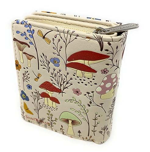 Shag Wear Mushroom Forest Small Wallet for Women and Teen Girls Vegan Faux Leather 4.5" Beige2