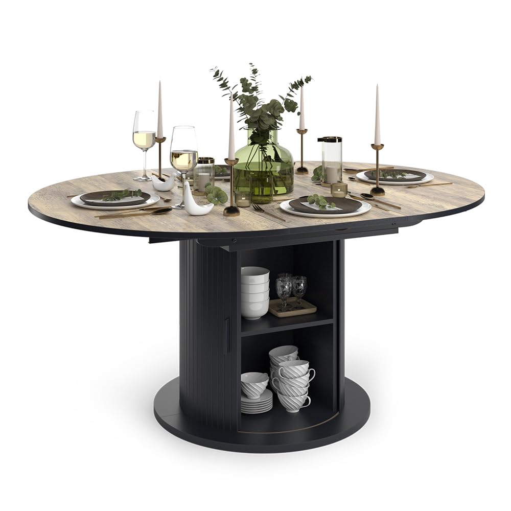 Vicco Table de Salle à Manger Tavero Chêne Rustique/Noir 120-160x120 cm