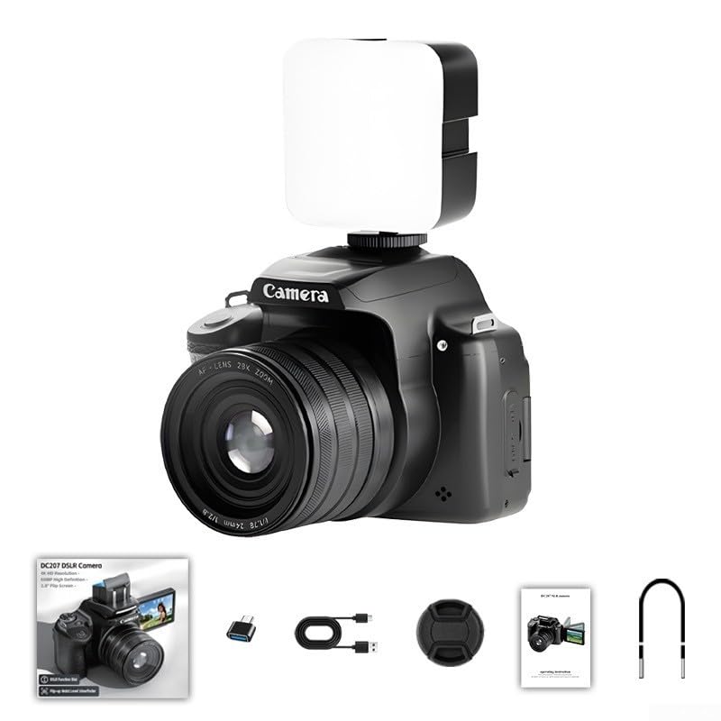 Cámara digital, 68MP con pantalla abatible, zoom 28X, visor de video 4K, cámara réflex digital de alta definición, accesorios de fotografía para vlogging (parasol de lente de cámara)