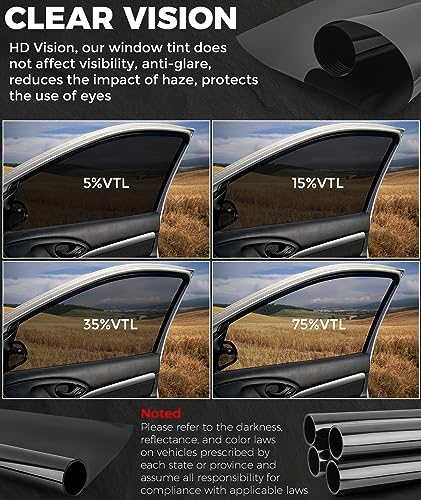 Image of Car Window Tint Film 15% VLT, 30 inch in x 15' FT UVR 99% Heat& UV Block, Scratch Resistant, undisturbed Signal, Privacy Film for Windshield, Professional Auto Car Tint Roll