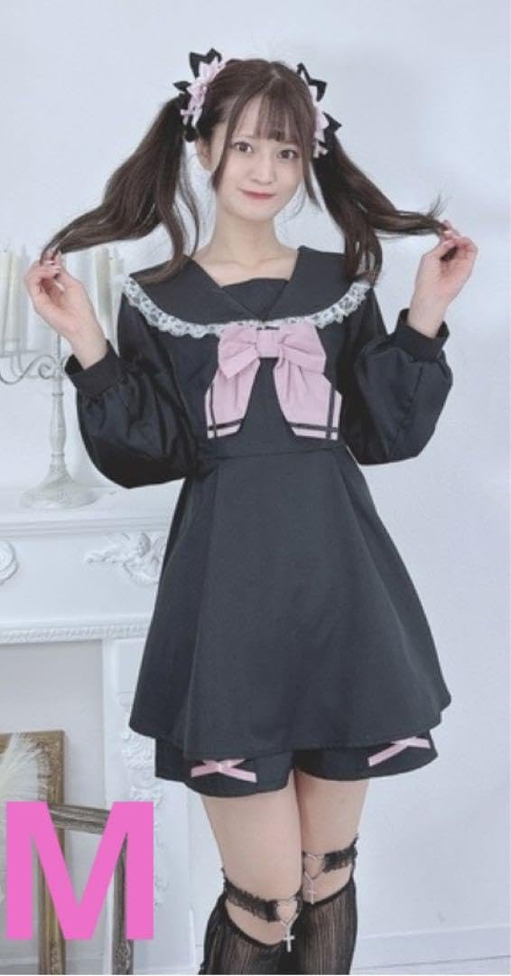 Amazon.co.jp: しまむら眞白ありす猫耳セーラーセットアップ黒M 量産型  