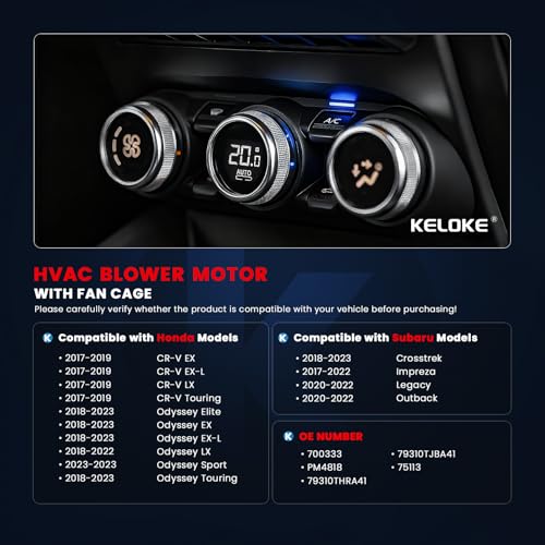 Image of KELOKE HVAC Heater Blower Motor Fan Fits for Honda Civic 2022-2023, CR-V 2017-2023, HR-V Odyssey & Subaru Crosstrek, Impreza 2017-2022, Legacy Outback 2020-2022, Replace# 700333 79310THRA41