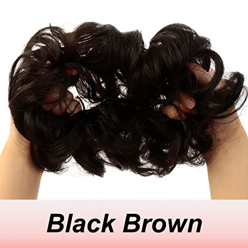 JJstar Messy Hair Bun Curly Wavy Hair Scrunchies Accessories Pieces for Women Girls Synthetic Chignons (Black Brown) - Image 2