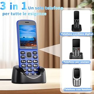 uleway Telefono Cordless Digitale and Cellulare per Anziani 2 in 1, 4G VoLTE Cellulare Sbloccato con Bluetooth, Richiede SIM, Batteria da 1400 mAh, Perfetto per Anziani e come Telefono di Scorta, Blu