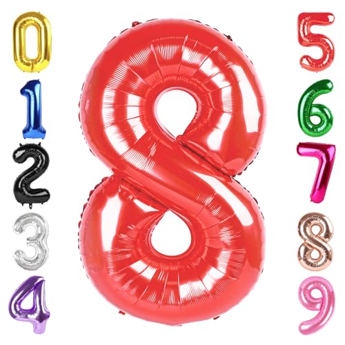 Image of 40 Inch Red Number 8 Balloon Birthday Party Decorations for Men & Women