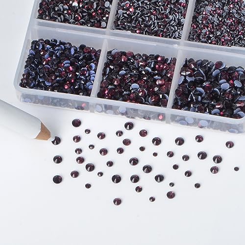 Image of Bymitel Hotfix Crystal Rhinestones Round Gems for Crafts,Mixed 6 Sizes with Wax Pencil Kit, Amethyst 1.3-3.2mm(SS3-SS12 /8000pcs)