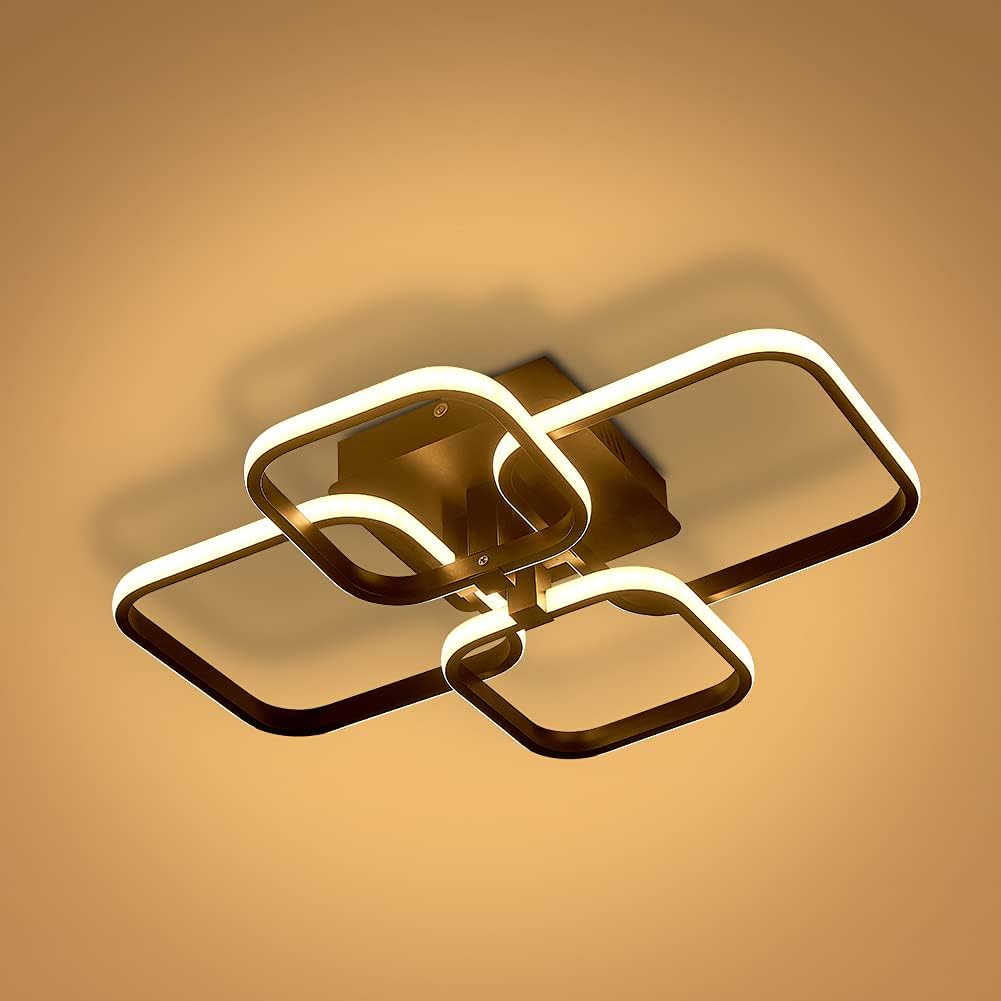 LED Dimmable Ceiling Lights with Remote, Chandelier Ceiling Light with 4 Black Squares, Flush Mount Ceiling Lamp for Living Room Kitchen Office Bedroom Dining Room(2800k-6000k, 6-15㎡)