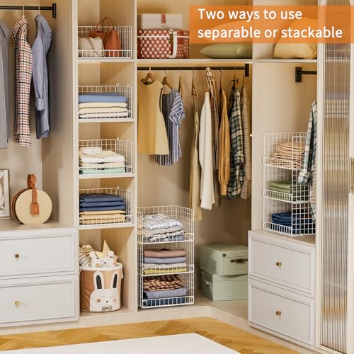 Image of Yociyoga Closet Organizers and Storage Basket- 3-Tier Stackable Storage Bins, Foldable Closet Shelf Organizer Basket, Stackable Clothes Organizers Shelves for Home Organizer System(Patent 30022416)