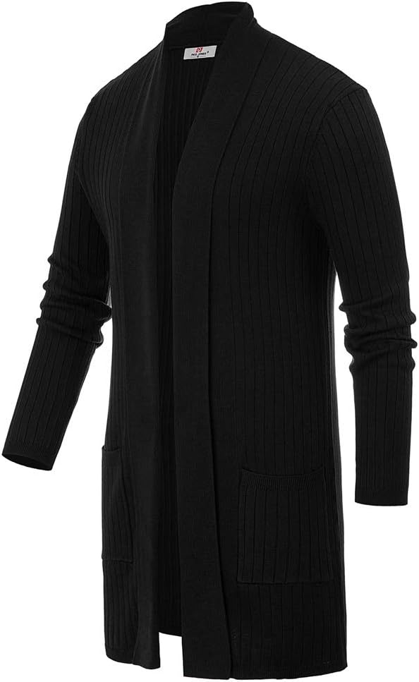 PJ PUAL JONES Men's Shawl Collar Open Front Long Cardigan Ribbed Knit Sweater with Pockets - Image 3
