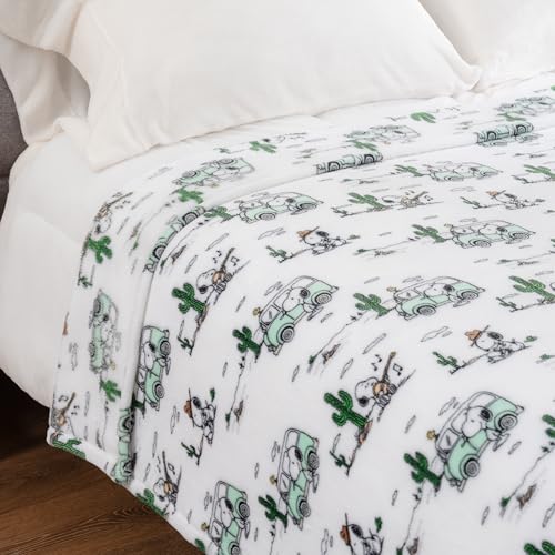 Image of Berkshire Blanket Peanuts VelvetLoft Cute Character Snoopy Plush Blanket,Snoopy Desert Travel White,Full /Queen 90 in x 90 in (Official Peanuts Product)