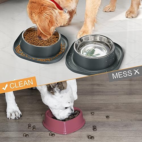 2PACK Large Stainless Steel Dog Bowls, 7 Cup Water & Food Bowl with Anti-Skid Rubber Base for Large Pet, Metal Bowl Spill Proof Dog Dish with Silicone Feeding Mat for Dry and Wet Foods, Grey 2PACK Large Stainless Steel Dog Bowls, 7 Cup Water & Food Bowl with Anti-Skid Rubber Base for Large Pet, Metal Bowl Spill Proof Dog Dish with Silicone Feeding Mat for Dry and Wet Foods, Grey