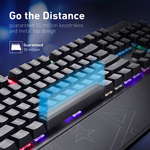 Image of Vertux Gaming Keyboard, Anti-Ghosting USB Wired Keyboard with RGB Effects, Removable Magnetic Palm Rest, Aluminum Frame, 12 Multimedia Keys and Blue Mechanical Keys for Windows, Mac OS, Toucan