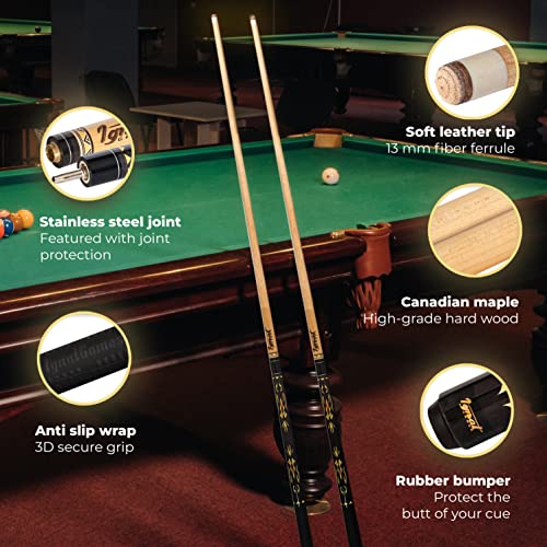 Ignatgames 2-Pieces Pool Cue Stick - 58" Canadian Maple Professional Billiard Pool Cues Sticks With Low Deflection Shaft + Hard Case, 3 In 1 Pool Stick Tip Tool, 3 Finger Glove And Chalk Holder #TOP3