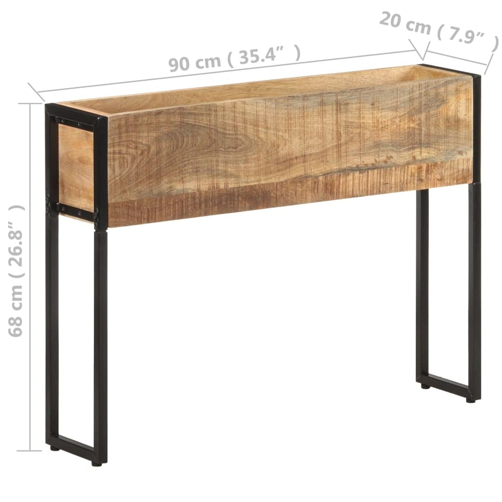 Donica na rośliny, 90 x 20 x 68 cm, szorstkie drewno mango z żelazną ramą, podwyższona grządka do ogrodu, na taras i balkon, wytrzymała skrzynka na kwiaty do warzyw, ziół i owoców