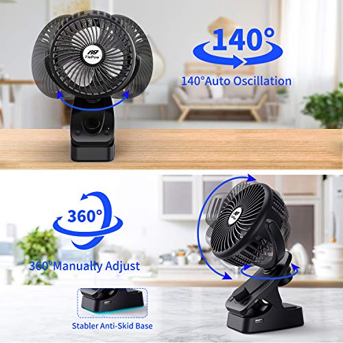 Battery Operated Clip on Stroller Fan – Portable Rechargeable Fan with Cooling & Refreshing Natural Wind, 5200mAh Battery, 140° Auto Oscillation for Baby Stroller, Beds, Desk, Camping, and Travelling