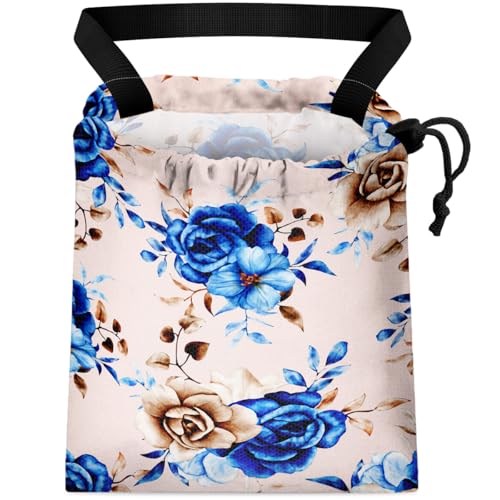 Image of Car Trash Bag Hanging Back of Seat Waterproof Small Cute Printed One-Handed Strap Drawstring Garbage Bags for Car-Blue Rose